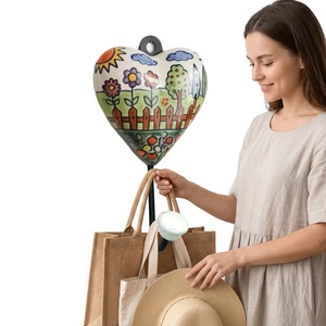 Handmade Ceramic Heart <b>Wall</b> <b>Hook</b> With Garden Pattern Single <b>Hook</b> For <b>Keys</b> And Coats - Product Image 4