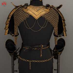 Ensemble d'armure en laiton plaqué or avec chaîne de mailles et épaulettes, style antique, protection complète de la poitrine pour collection et exposition - Product Image 5