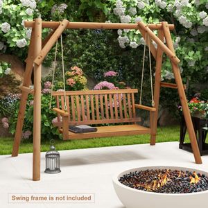 2 Seat Acacia <b>Wood</b> Porch <b>Swing</b> <b>Bench</b> with 2 Hanging Hemp Ropes for Patios - Product Image 5