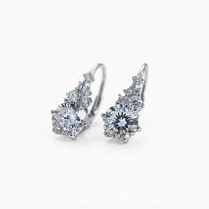 Luxury Cluster Lever back <b>Earrings</b> 925 Sterling Silver Round Lab Grown Diamond <b>Fine</b> Jewelry 14K Gold EF Color Wedding <b>Earrings</b> - Product Image 4