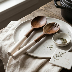 Trending Eco-Friendly Wood and White Resin <b>Salad</b> Server Set Kitchen Serving Fork & Spoon Tableware for Restaurant Wholesale - Product Image 3