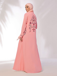 Custom Wholesale Plus Size Casual Breathable Lightweight Quick Dry Seamless Dubai Eid Muslim Long Sleeve Linen Cotton Abaya - Product Image 2