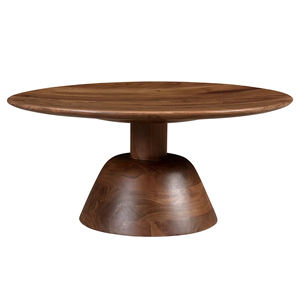 Table basse moderne en bois massif avec piétement en bois de manguier, plateau rond finition marron, design contemporain pour salon, maison, villas - Product Image 4