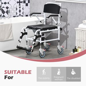 Fauteuil de douche roulant rectangulaire détachable 300 lb avec roues, conception étanche, équipement de sécurité pour salle de bain - Commode - Product Image 6