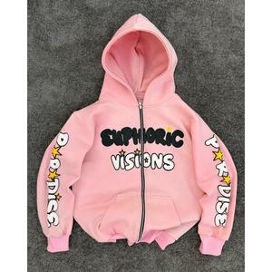 Women's Knitted Oversized Boxy Heavyweight <b>Cropped</b> Hoodie Black <b>Zip</b>-<b>up</b> with Embroidery Logo Autumn - Product Image 5