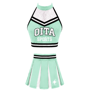 Ensemble d'uniforme de cheerleading vert menthe, jupe plissée, haut court, tenue de performance d'équipe, compétition de danse, vêtements de sport athlétiques - Product Image 1