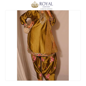 Wholesale Exporter Selling Standard Quality Indian Clothing Women Japan Satin <b>Material</b> with Embroidery Work Farshi Suit Set - Product Image 4