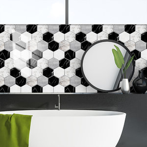 Adesivo da parete esagonale in marmo bianco nero a mosaico in PVC adesivo adesivo adesivo Anti-schizzi impermeabile a prova di olio mattonelle da parete - Product Image 5
