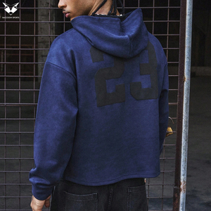 Sweat-shirts en coton écologiques pour hommes, mode durable, impression personnalisée de marque, prix d'usine, couleur bleue, unisexe, à capuche - Product Image 3