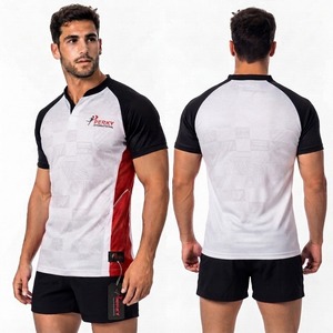 Maillot de rugby pour homme Perky International, manches courtes, ajusté, anti-transpiration, col en V, noir, rouge, blanc, imprimé par sublimation - Product Image 6