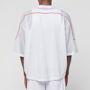 T-shirt court à épaules tombantes MAXED Streetwear, maillot de football américain vintage en maille avec passepoil rayé personnalisé de haute qualité - Product Image 2