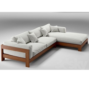 โซฟารูปตัว L หรูหราทำจากไม้สักพร้อมเก้าอี้นอน - Product Image 1