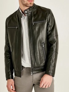 Veste en cuir noire pour homme, style moto - Product Image 1