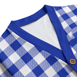 Cárdigan de punto de lana azul y blanco Beta Phi Sigma con cuello en V, cierre de botones, ajuste relajado, manga larga, liso, para invierno - Product Image 5