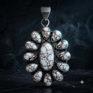 Collier pendentif vintage en argent sterling 925 avec turquoise, incrustation florale ethnique, serti clos, bijoux pour femme - Product Image 3