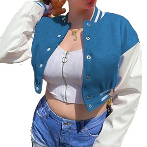 Top Trending Custom Logo 100% Wool Cropped Women Varsity Jackets Leather Sleeve 2025 Ladies University Jackets - Product Image 1