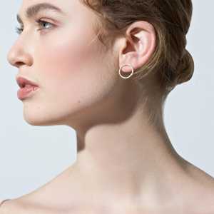Pendientes de Aro Abierto con Diamantes Circulares Engastados en Pavé, Geométricos, Venta al por Mayor, 18mm, Oro Sólido 14K 18K, Plata 925, Corte Redondo - Product Image 2