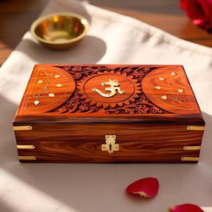 Boîte à bijoux en bois d'acacia faite à la main pour femmes, sculptée à la main avec des sculptures complexes, imperméable, multifonctionnelle, design classique, cadeau - Product Image 1