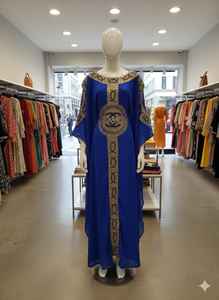 Elegante Vestido Kaftán Azul Rey Bordado - Maniquí de Exhibición con Detalles Dorados de Lujo para Colecciones de Moda de Boutique - Product Image 3