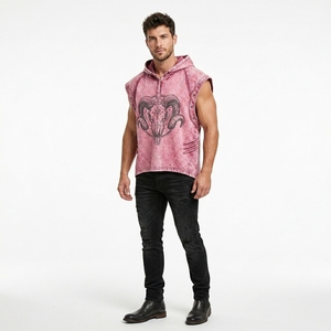 Chaleco sin mangas con capucha para hombre, diseño personalizado con efecto desgastado, estampado geométrico, estilo gótico, informal, para verano - Product Image 1