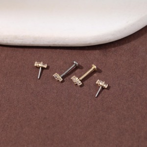 14K Solid Gold Lab Grown Double Diamond Flat Back Stud Tiny Cartilage Helix Conch Lobe <b>Earring</b> Minimalist Dainty Wedding Fine - Product Image 6