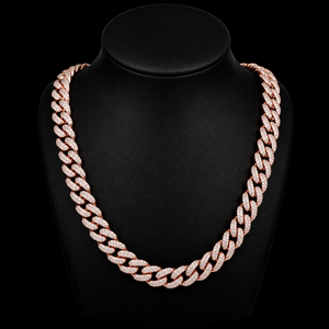 Excepcional Cadena Cubana de Moissanita Chapada en Oro Rosa de 18K, Estilo Hip Hop con Micro Pavé Completo, Unisex, para Uso Diario - Product Image 1