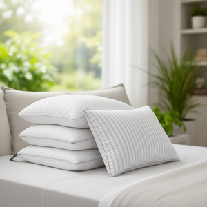 Oreiller de lit moelleux avec rayures et bordures blanches 16x24 pouces, coussin pour la maison et l'hôtel - Product Image 2