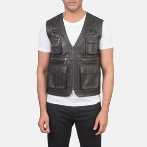 Gilet réversible imperméable en cuir véritable pour homme, style moto, décontracté, sans manches, OEM ODM, vente en gros - Product Image 4