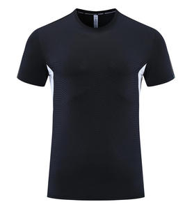 T-shirt à manches courtes pour homme, séchage rapide, coupe ajustée, col rond, sportif, motif géométrique noir, tricoté en polyester - Product Image 4