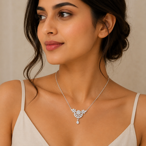 10K White Gold Lab Grown Diamond Floral Diamond Pendant <b>Necklace</b> in Classic Style for Women Wedding Jewelry Snake Chain Design - Product Image 1