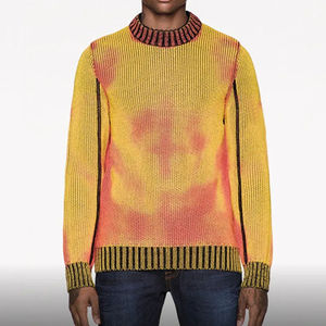Pull en tricot tie-dye pour homme, manches longues, col rond, 100% acrylique, vêtements décontractés d'automne, coupe classique - Product Image 1