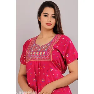 Jaipur Cotton Printed Women's <b>Nighty</b> Maxi Soft Casual Bathrobe Plus Size Loose Fit Short Sleeves Free Size Summer <b>Long</b> Robes - Product Image 2