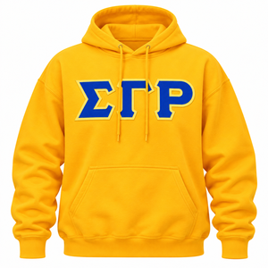 เสื้อสเวตเชิ้ตมีฮู้ดสีน้ำเงินรอยัล Sigma Gamma Rho ขนาดใหญ่ ลายตัวอักษรกรีกสีเหลือง ดีไซน์ลายตัวอักษรที่อกแบบวาร์ซิตี้ เสื้อพูลโอเวอร์ลำลองสำหรับชมรมนักศึกษา - Product Image 3