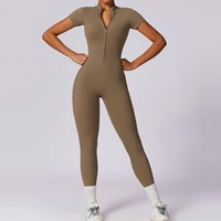 Precio al por mayor RTS: Mono elástico de manga corta con cuello simulado y color liso para mujer, elástico en cuatro direcciones, modelo AS-YJ-512