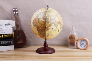 Globe terrestre antique en laiton avec anneau méridien et socle en bois, modèle géographique éducatif pour bibliothèque, salle d'étude, bureau - Product Image 3