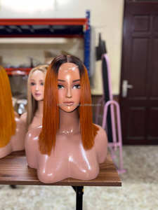 Pelucas con cierre de encaje de alta calidad, pelucas de cabello humano liso de hueso 2x6 de 8 pulgadas, cabello humano Bob corto vietnamita de Color naranja degradado - Product Image 4