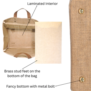 Reusable <b>Small</b> Jute Tote <b>Shopping</b> Bag with Leather Strap Handles Water Resistant Inner Lining Juco Jute Cotton <b>Shopping</b> Bag - Product Image 6