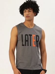 Camiseta sin Mangas Gris para Hombre, Cuello Redondo, Estampado de Letras, Ropa Casual, Transpirable, de Algodón Tejido - Product Image 6