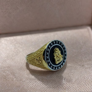 Traditional 22K Gold Ganesha <b>Ring</b> for <b>Men</b> with <b>Black</b> Enamel Round Design Religious Finger <b>Ring</b> Indian Gold Jewellery - Product Image 3