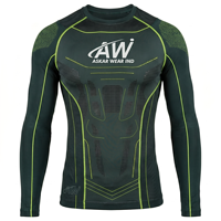 Chemise de sport respirante à manches longues pour homme, à séchage rapide, verte avec surpiqûres néon