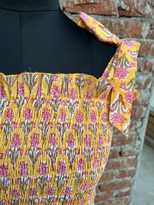 Robe longue en coton indien imprimée à la main, col carré, sans manches, imprimé floral, robe de soirée décontractée maxi pour femmes - Product Image 6