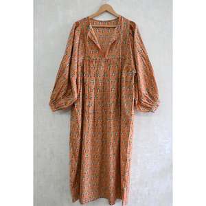 Vestido de Algodón con Estampado Artesanal para Mujer, Estilo Boho para Verano en Tela Natural Ligera y Transpirable - Product Image 3