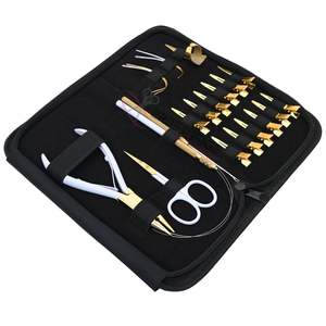 Kit d'outils professionnels pour extensions capillaires avec pince à micro-perles, enfile-fils, crochet, ciseaux, pinces et étui en similicuir pour salon - Product Image 1