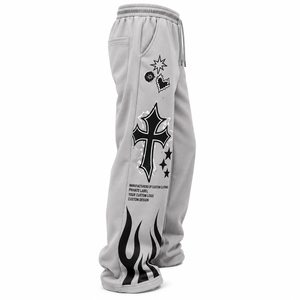 Pantalones Deportivos Personalizados para Hombre, Color Gris, Estilo Urbano, Felpa, Hip Hop, Ecológicos, Transpirables, Anti-Pilling, con Estampado Digital de Llamas Cruzadas - Product Image 2