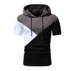 <b>Short</b> <b>Sleeve</b> Hooded Tee Custom <b>Hoodie</b> Sweatshirt Casual Color Block Sports T-shirt for Men - Product Image 1
