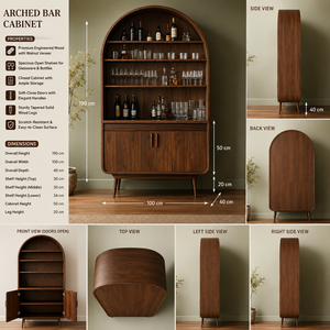 Librero Arqueado Moderno de Madera Sólida Hecho a Mano, Estantes Abiertos, Puertas de Madera, Mueble de Almacenamiento para Sala de Estar, Hotel u Oficina - Product Image 2