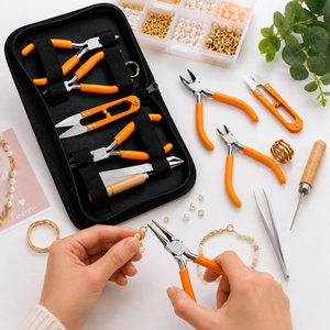Kit de herramientas para hacer joyas, alicates de acero inoxidable con mangos naranjas para manualidades, juego de 8 piezas - Product Image 3