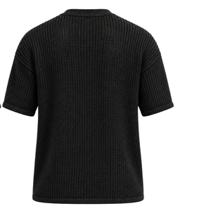 T-shirt tricoté noir pour homme, manches courtes, col rond, texturé, décontracté, imprimé personnalisé, streetwear, mode estivale, vente en gros de vêtements - Product Image 2