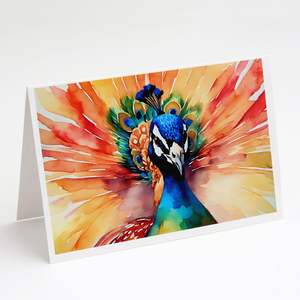 Whimsical Peacock A7 Tamaño 5x7 Tarjetas de notas en blanco Paquete de 8 con sobres Tarjetas de felicitación - Product Image 1