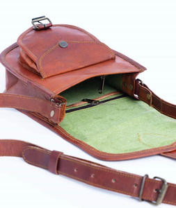 New Handmade Genuine Goat Leather Crossbody <b>Bag</b> Large Vintage Full Grain Leather Handbag Button Logo <b>Men</b> Women's Travel Use - Product Image 6